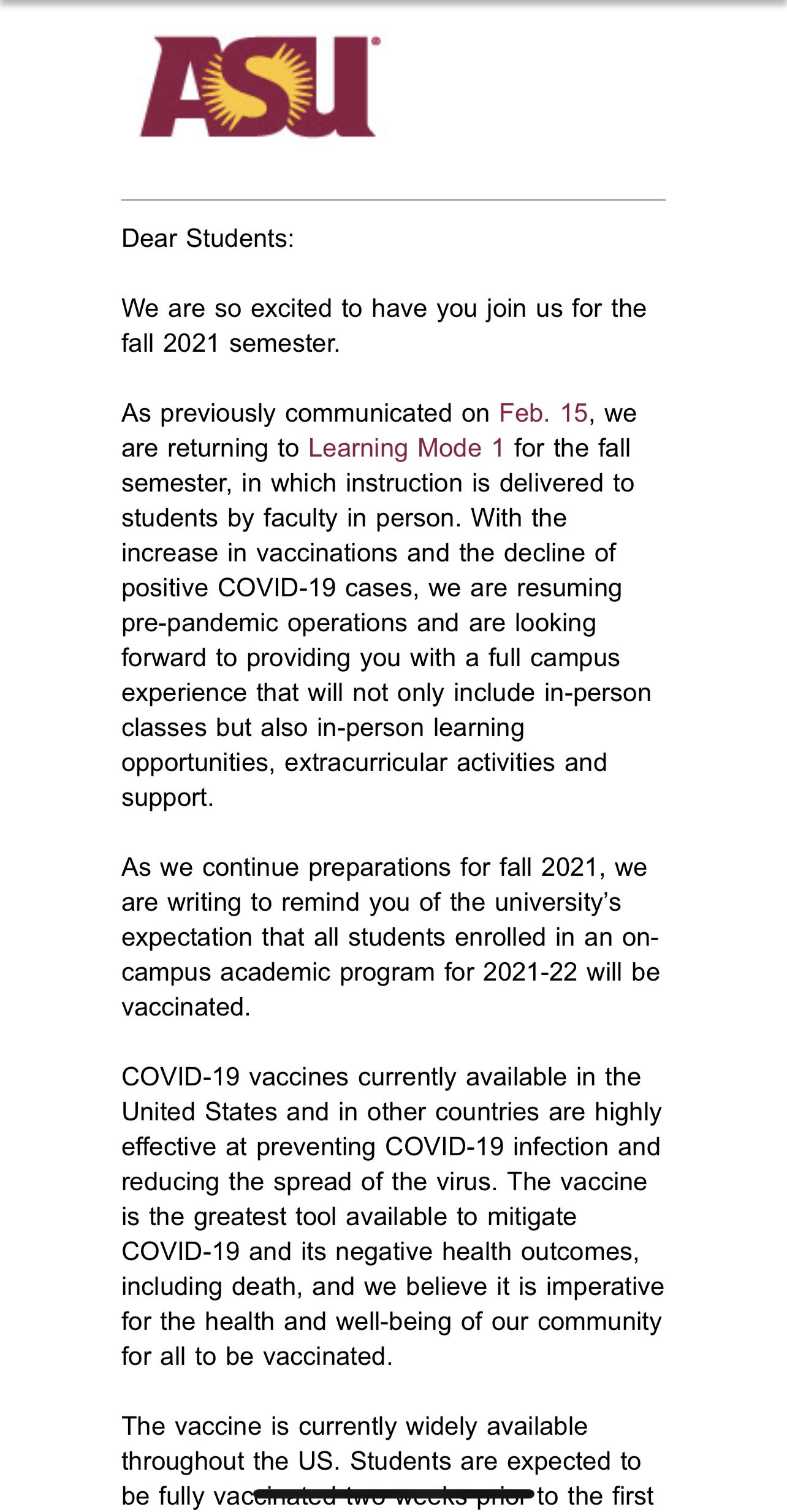 ARIZONA STATE UNIVERSITY: New COVID-19 Pseudo-Science
Policies Discriminate Against Unvaccinated Students 2