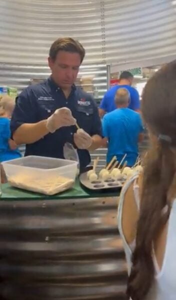 He Is the Egg Man: Ron DeSantis Campaigns for President at the Iowa State Fair by Focusing on Shoving Sticks in Hardboiled Eggs Instead of Talking to Voters (Video)
