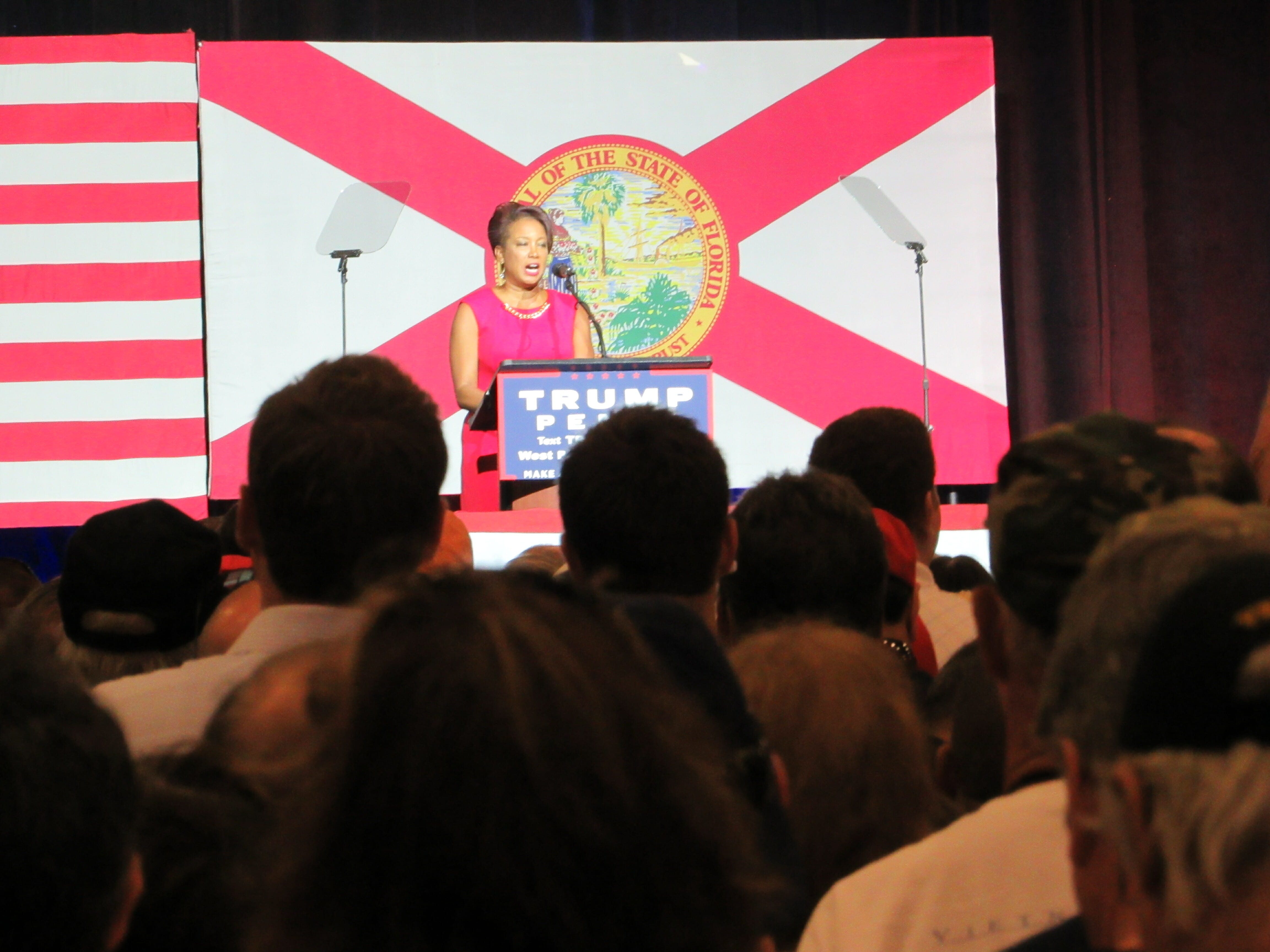 Former Florida Lieutenant Governor Jennifer Carroll speaks at Trump West Palm Beach rally