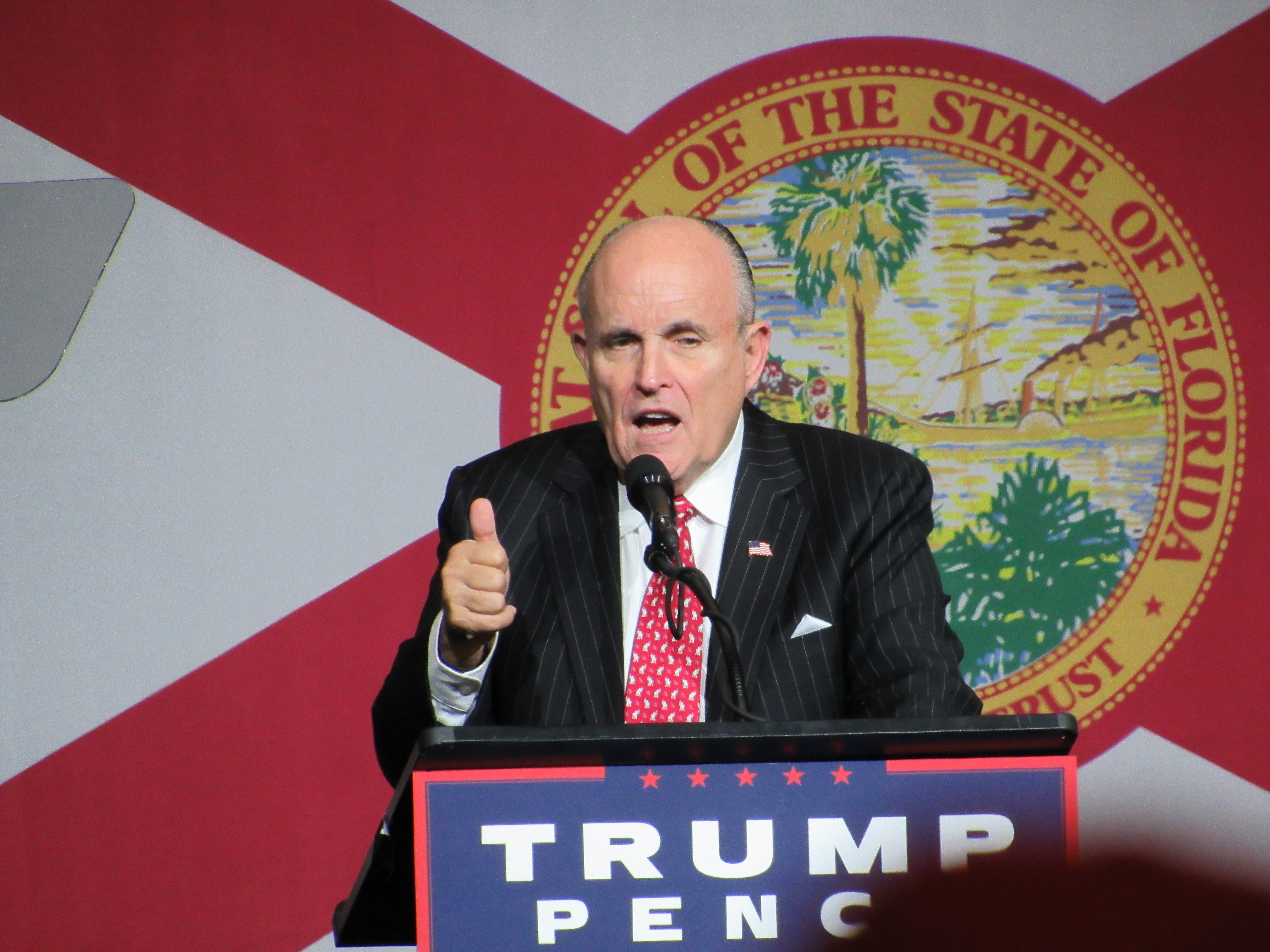 Former New York City Mayor Rudy Giuliani speaks at Trump rally West Palm Beach