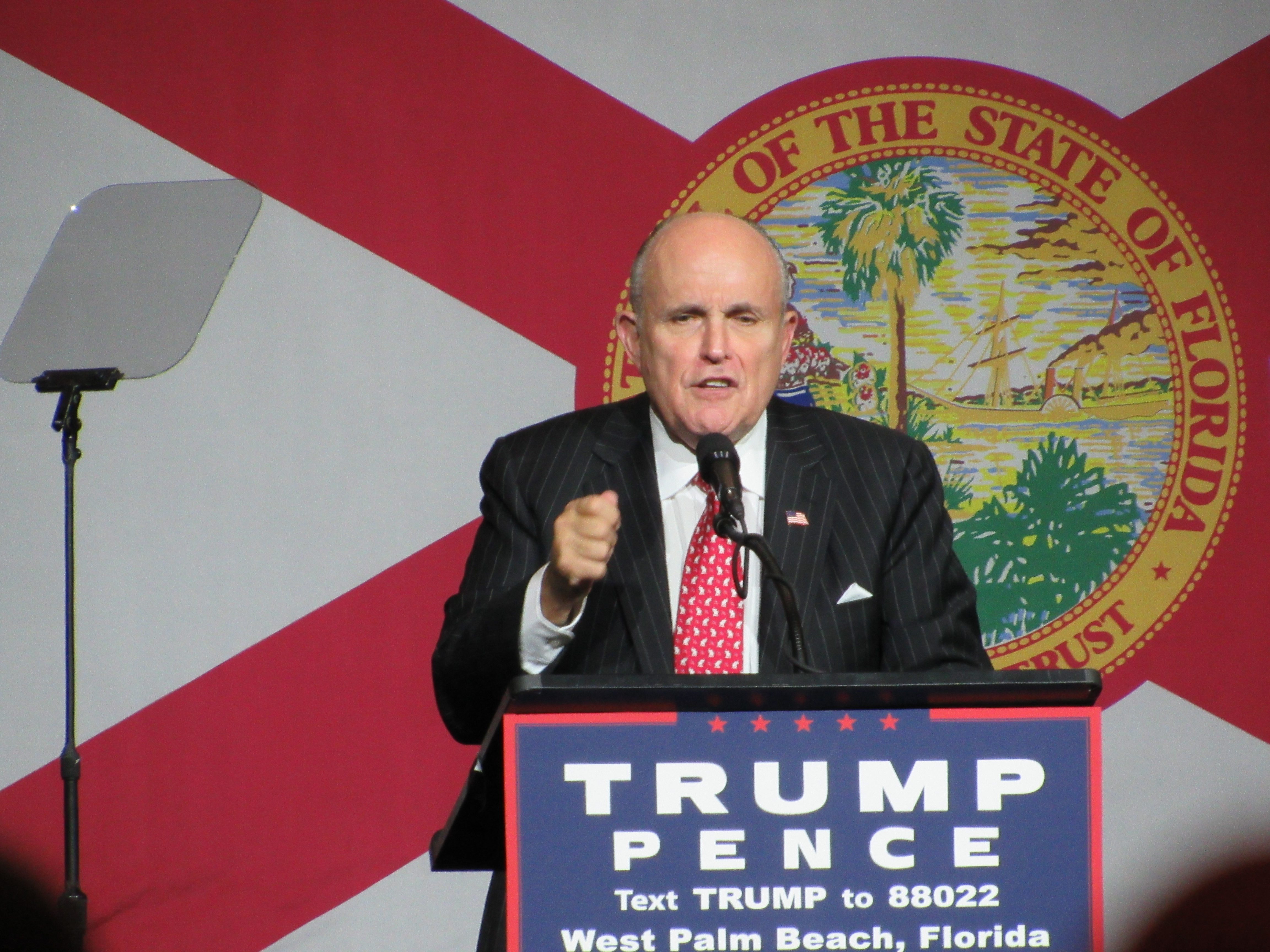 Former New York City Mayor Rudy Giuliani speaks at Trump rally West Palm Beach