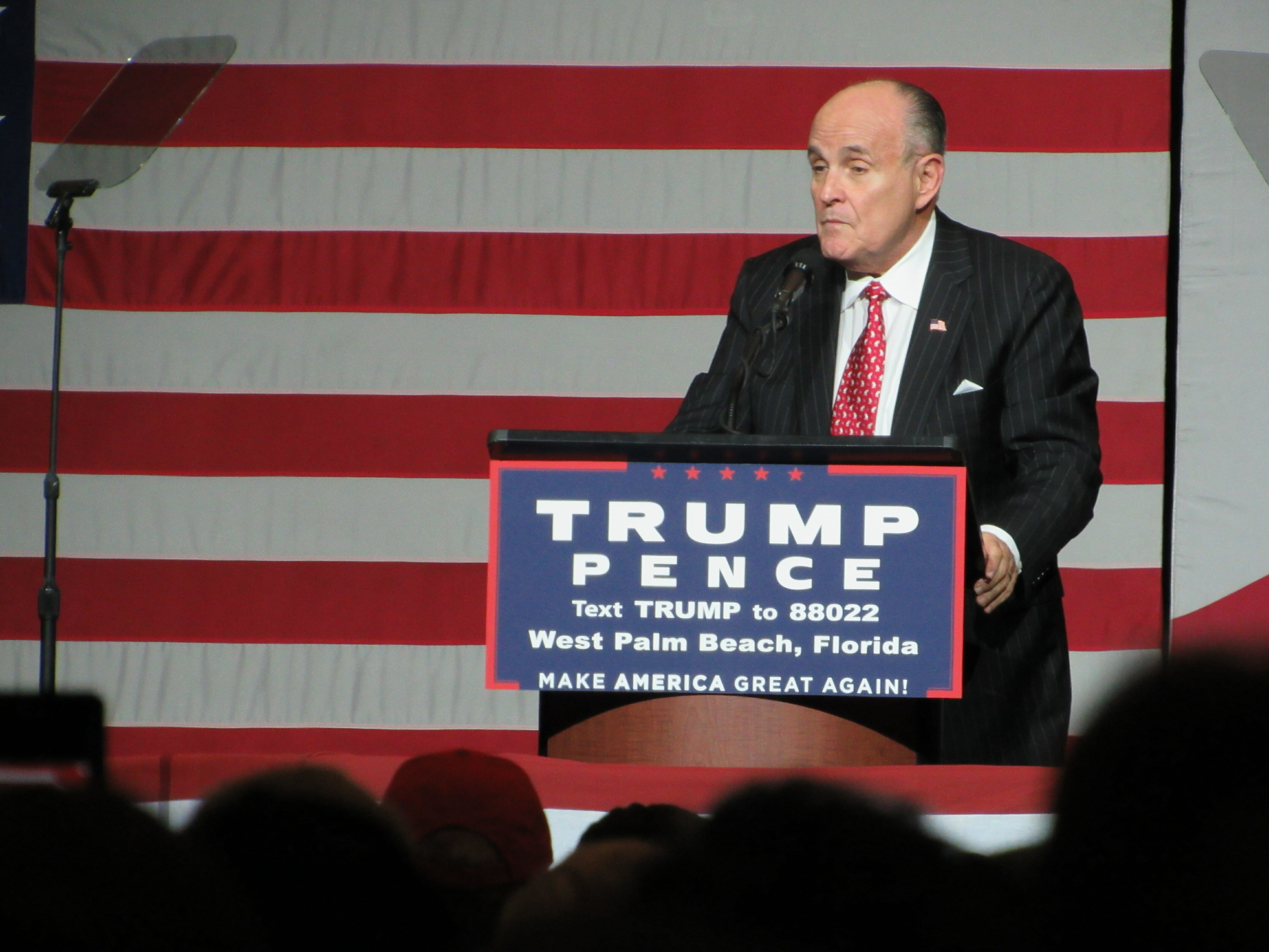 Former New York City Mayor Rudy Giuliani speaks at Trump rally West Palm Beach
