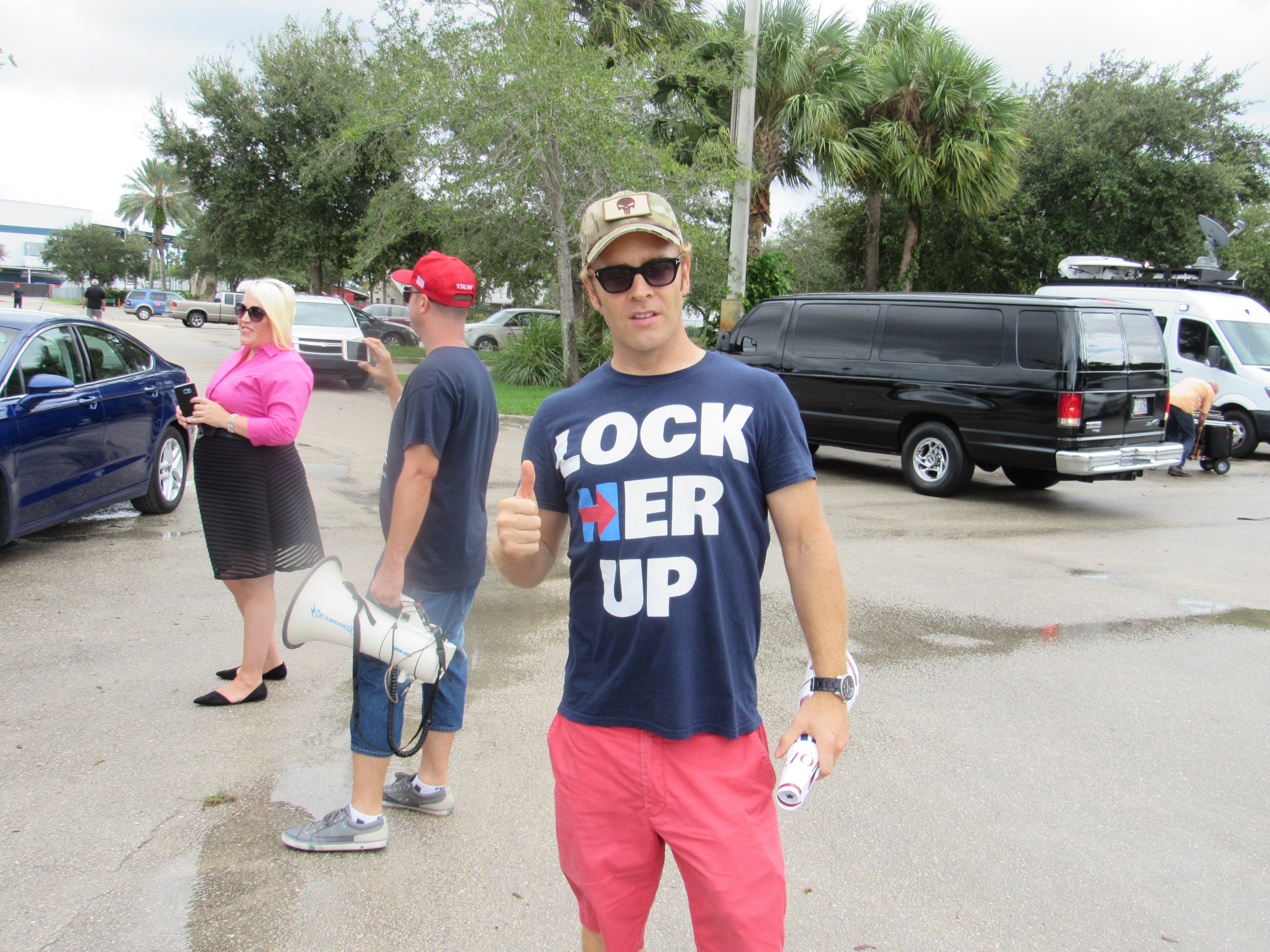 Trump supporter wears 'Lock Her Up' shirt after West Palm Beach rally