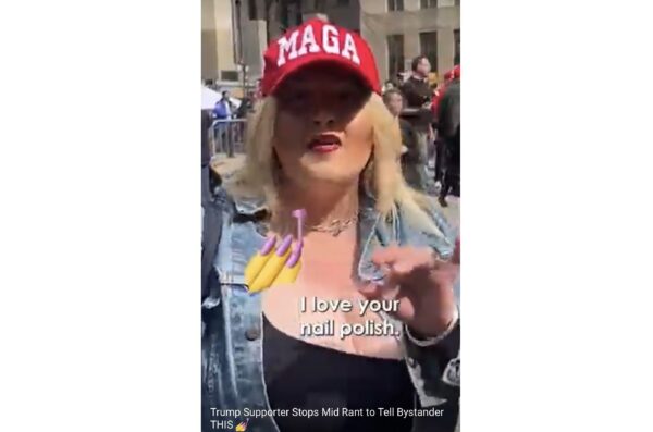 BUSTED: Alleged Trump Supporter Who Crumpled Up Massive Anti-Trump Sign Outside Manhattan Courthouse Was Carrying Phone with a Satan Sticker – Another Likely Leftist Plant (VIDEO)