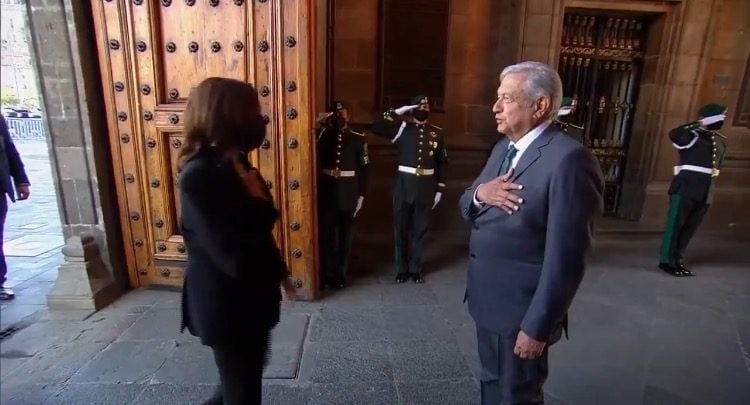 Kamala Harris Wears a Face Mask Outside to Greet Mexican President Who ...