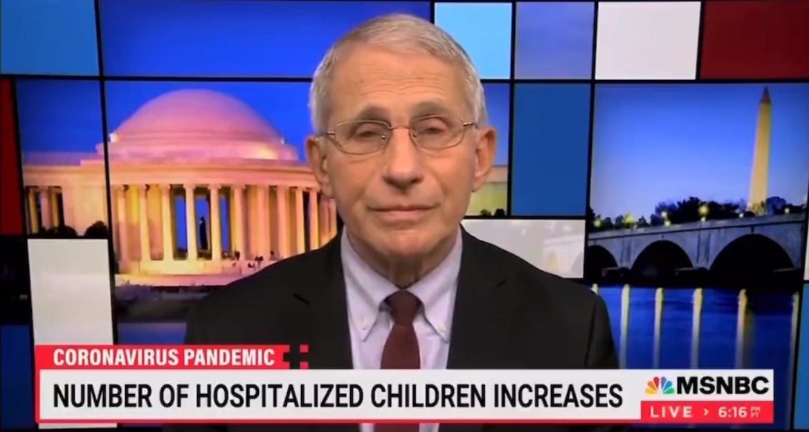 Dr. Fauci: "If you Look at the Children That Are Hospitalized, Many of Them are Hospitalized WITH Covid, as Opposed to BECAUSE of Covid" (VIDEO) | The Gateway Pundit | by Cristina Laila