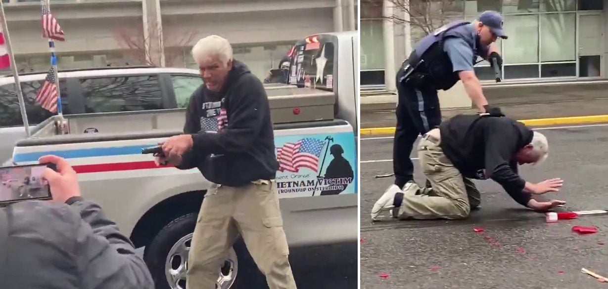 VIDEO: Police Arrest Old Man For Pulling Gun On Attacking Antifa Thugs In S...