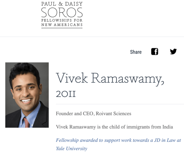 GOP Presidential Candidate Vivek Ramaswamy Already Millionaire When He Accepted Soros Scholarship He Said He Needed to Pay for Law School