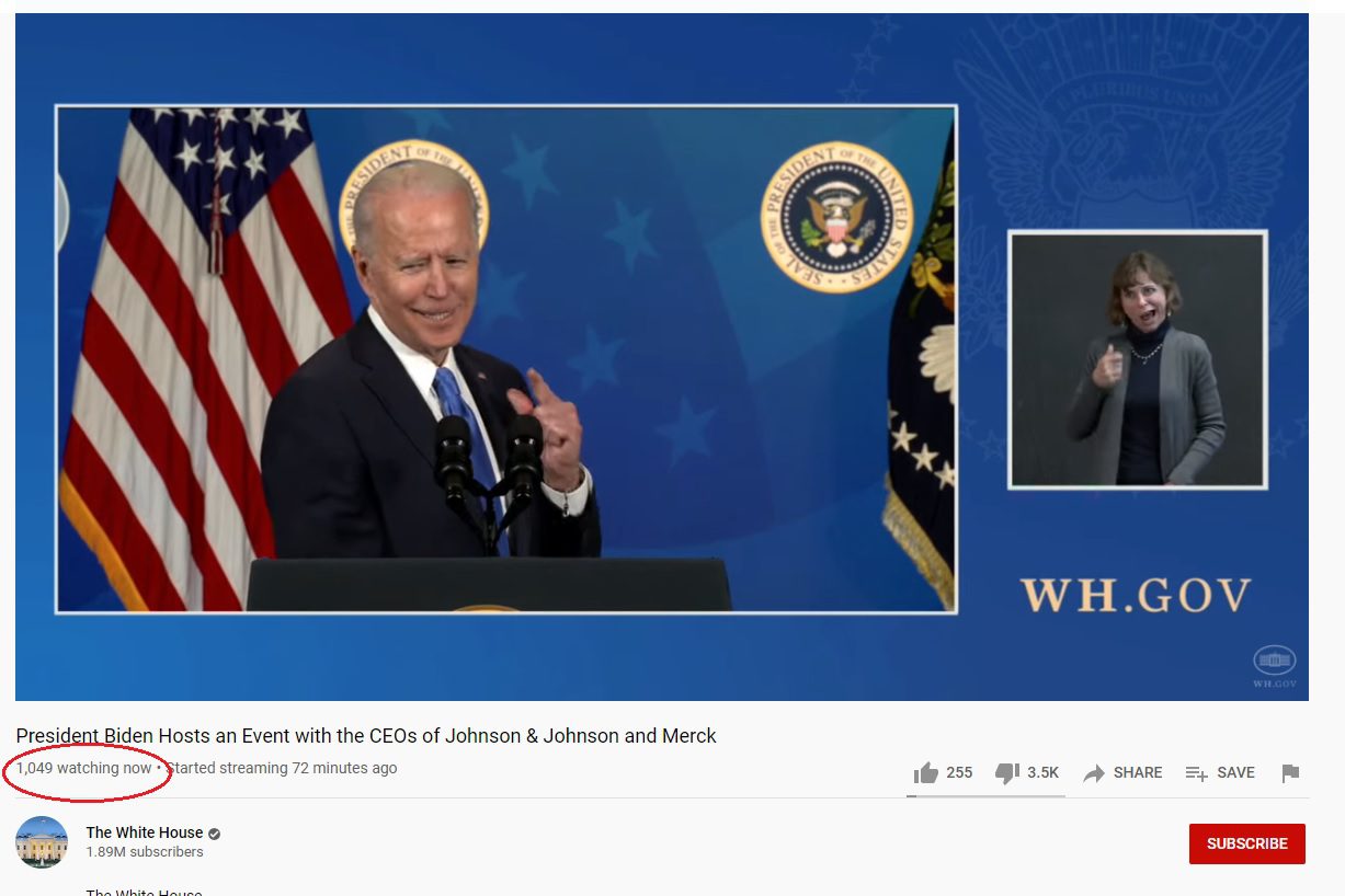 Joe Biden Mumbles Through COVID Talk -- Only 1,049 People Watch the Speech Live, Only 1.4K Retweets! -- But Joe had 81 Million Votes? What a Crock! | The Gateway Pundit | by Jim Hoft