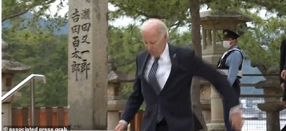 HE’S SHOT: Old Joe Battles Another Round with the Stairs, Slips on Steps in Japan (VIDEO)