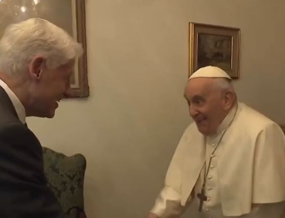 Commie Pope Meets with Bill Clinton and Alex Soros – After Meeting With the Artist Who Submerged Christ in Urine Last Week