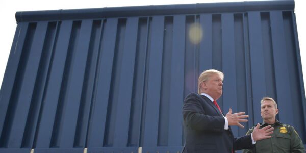 US President Donald Trump inspects border wall prototypes in San Diego, California on March 13, 2018.