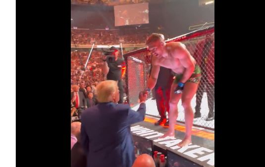 UFC Fighter Dricus Du Plessis Jumps Cage and Shakes President Trump’s Hand Following Match – Another Fighter Tells Trump, “We Need You!” (VIDEO)