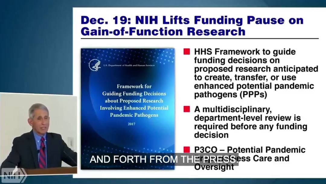 LIAR FAUCI BUSTED: 2018 Video Shows Dr. Fauci REINSTATING Gain-of-Function Research at NIH - Defending Its Use