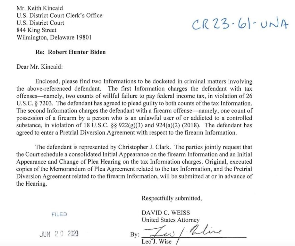 69-Year-Old Grandma Given More Prison Time than Hunter Biden - But is Anyone Really Surprised? Hunter-letter-1024x852