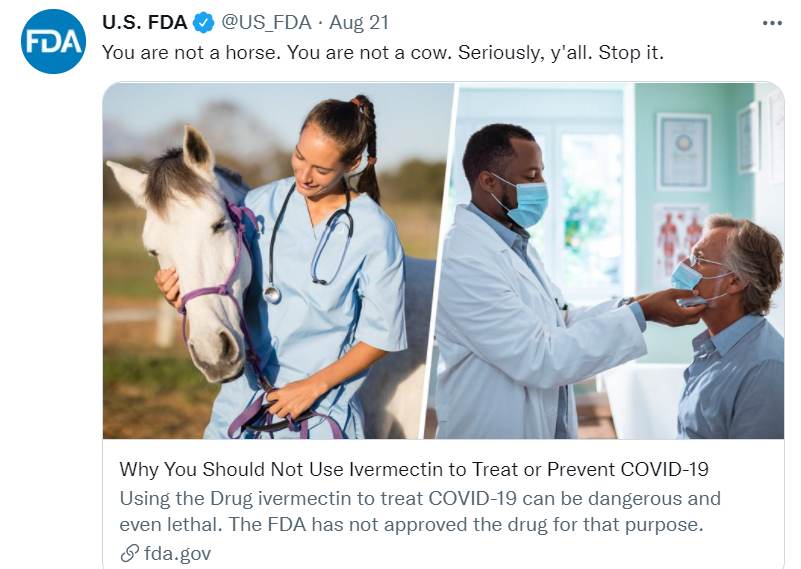 FDA Posts Tweet Warning of Dangers of Online Disinformation – Then Reality Comes Back Hard and Bites Them in the Horse’s Ass