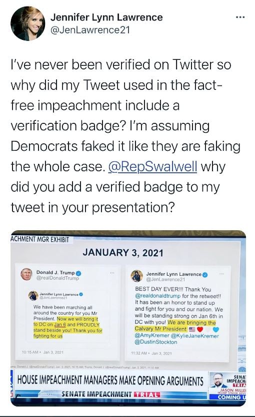 Jennifer Lynn Lawerence Tweet About Eric Swalwell Fraud