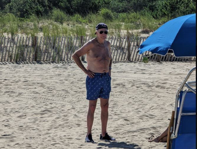 Frail, Old and Lost: Joe Biden Stands Shirtless on Delaware Beach and Nobody Cares