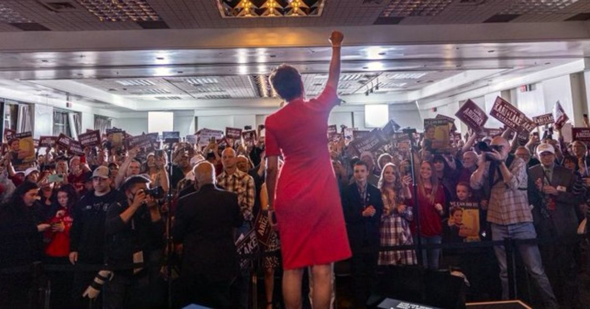 Former Republican gubernatorial candidate for Arizona Kari Lake speaks at a rally on Sunday.