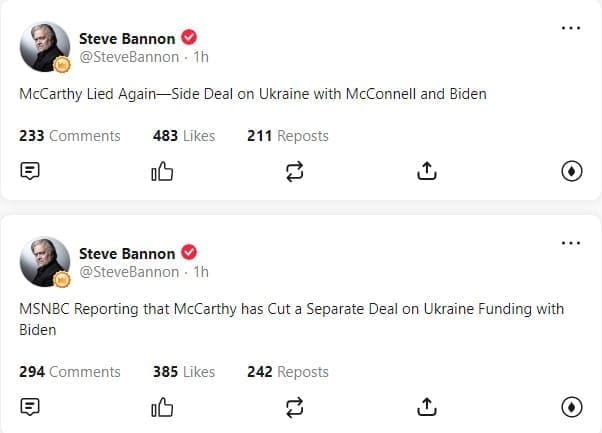 Developing: McCarthy Reportedly Lied Again – Cut a Side Deal for Ukraine Funding with McConnell and Biden