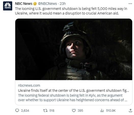 NBC Is HORRIFIED that Potential Government Shutdown May Disrupt Billions of US Dollars Being Sent Off to Ukraine