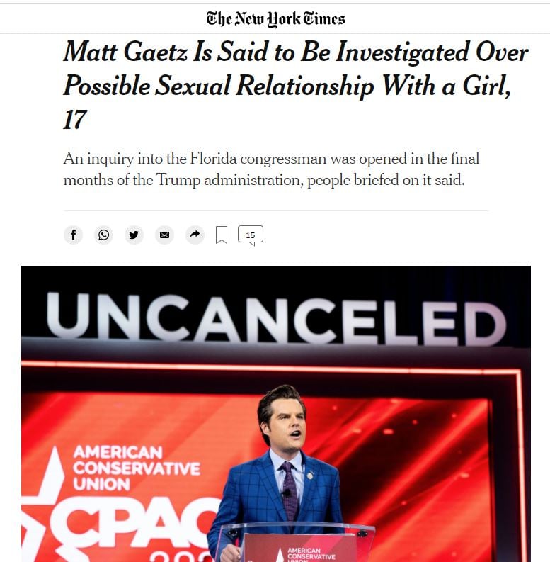 Rep. Matt Gaetz - “Verifiably false sex trafficking allegations”???   Ny-times-gaetz