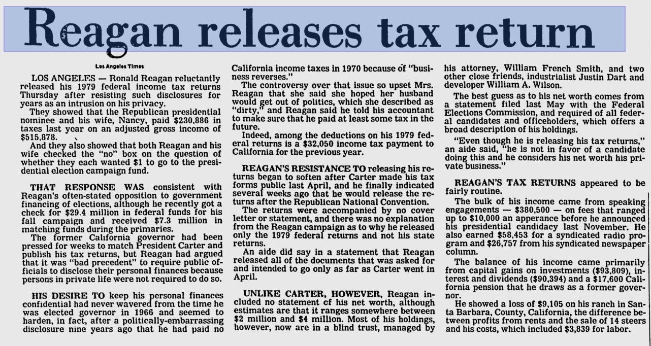 reagan tax return