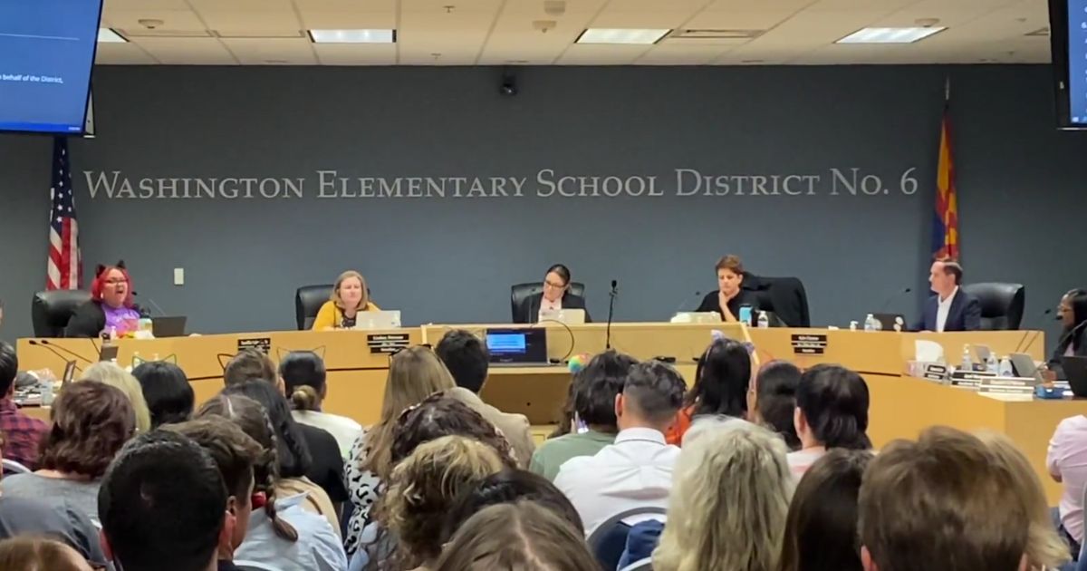 This Twitter screen shot from Drew Hernandez shows a school board meeting in Arizona.