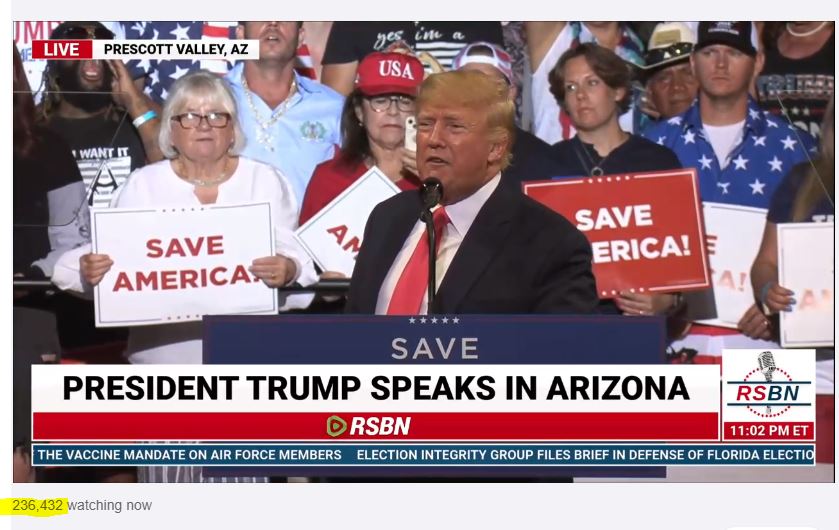 BREAKING: YouTube Takes Down RSBN's Trump Arizona Rally Live Feed Video Just Minutes Before President Trump Hit the Stage -- 236,066 Watching Live! | The Gateway Pundit | by Jim Hoft