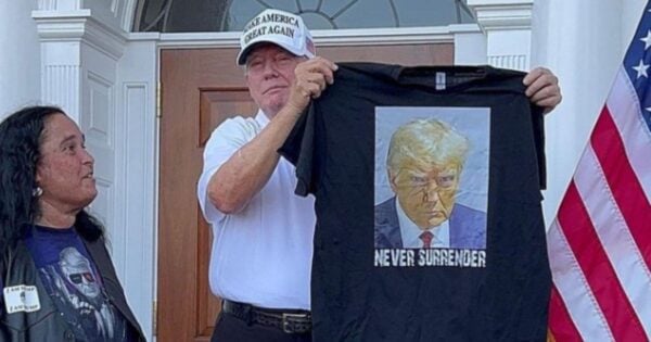 Former President Donald Trump sells merchandise with his mug shot on it.