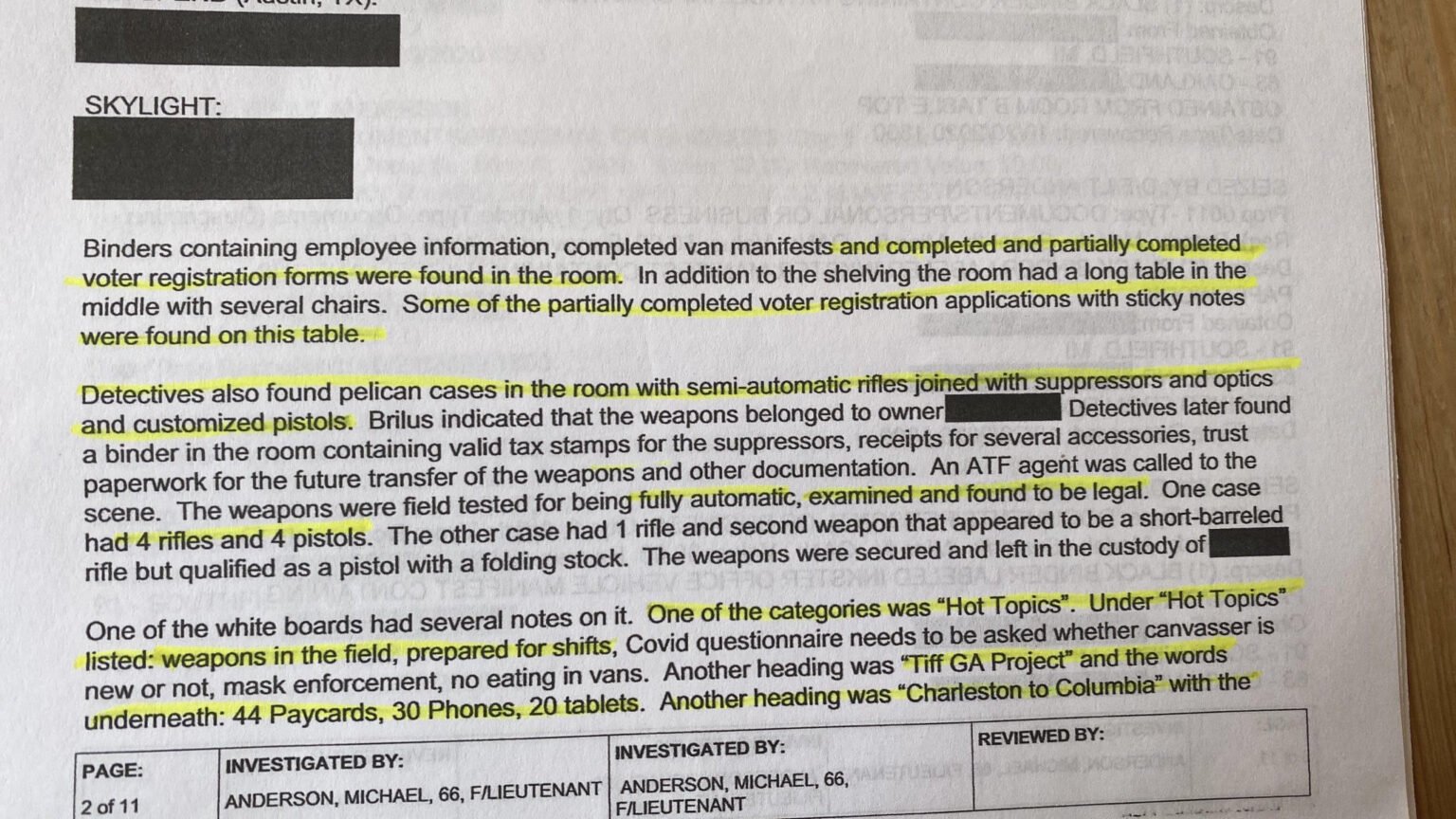 Excerpt from Michigan State Police report
